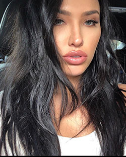 Bre Tiesi Beautiful Black Hairs, Cute Face, Lip Makeup: Long hair,  Layered hair,  Black hair,  Jeans Outfit  