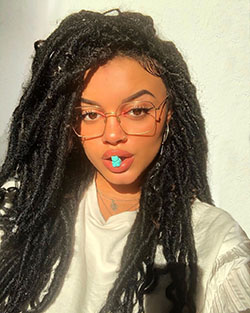 Sina Iuna Black Haircuts, Lovely Face, Glossy Lips: Jheri Curl,  Black hair,  Jeans Outfit,  Turquoise Undergarment  