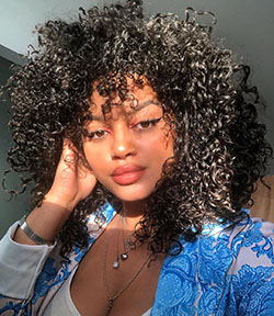 Sina Iuna Cute Black Hairstyles, Long Hairstyle Girls, Haircuts: Long hair,  Jheri Curl,  Black hair,  Jeans Outfit,  Turquoise Undergarment  