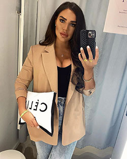 beige colour outfit with jacket, blazer, beautiful girls pictures: Brown Blazer  