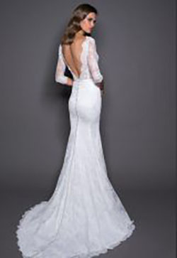 3/4 Sleeve Lace And Satin Wedding Dress With Covered Buttons At Back by Love by Pnina Tornai - Image 2: Long Sleeve  