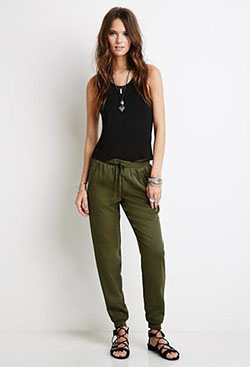 Green jogger pants outfit womens: Casual Outfits,  Joggers Outfit  