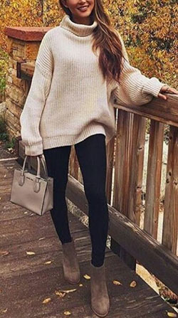 Amazing winter outfits: winter outfits,  Legging Outfits,  Casual Outfits,  Brown And White Outfit  