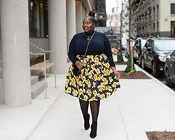 Yellow and black colour dress with denim, jeans, skirt: Polo neck,  Street Style,  Plus size outfit,  Yellow And Black Outfit,  Black And White,  Suede Fringe Skirt  