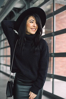 Black colour outfit, you must try with: Black Outfit,  Street Style,  Black hair  