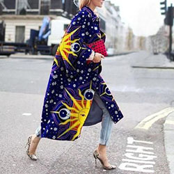 Clarissa Archer attire ideas, street fashion, outerwear: Kimono Outfit Ideas,  Purple And Yellow Outfit  