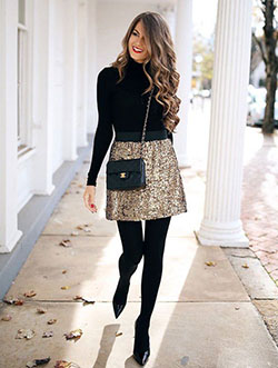White and black style outfit with dress pencil skirt, tights, skirt: Christmas Day,  Pencil skirt,  Street Style  