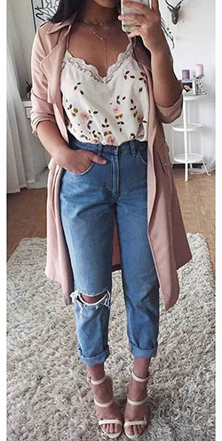 Cute spring outfits: Denim Outfits,  Casual Outfits,  Beige Dress  