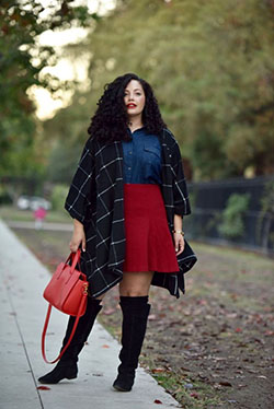 Outfit ideas curvy winter outfits plus size clothing, knee high boot: winter outfits,  Tanesha Awasthi,  Street Style,  Knee High Boot,  Red Outfit,  Winter Outfit Ideas  