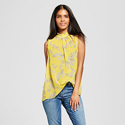 Yellow dresses ideas with sleeveless shirt, blouse, top: Sleeveless shirt,  fashion model,  yellow outfit,  Floral Top Outfits,  yellow top  