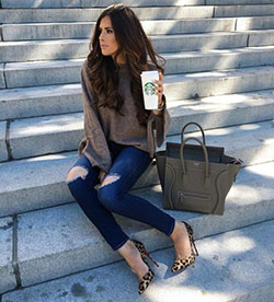 Colour outfit, you must try instagram fall outfits, street fashion, casual wear: Street Style,  Ripped Jeans,  Brown Outfit  