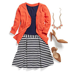 Orange and white dresses ideas with sweater, blazer, jacket: Skirt Outfits,  Orange And White Outfit  