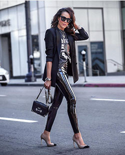 Black outfit ideas with leather jacket, trousers, leggings: Leather jacket,  Black Outfit,  Street Style,  Leather Pant Outfits  