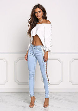 Light skinny jeans outfits, Crop top: Casual Outfits,  Crop top,  Slim-Fit Pants,  White Dress  