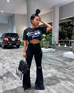 Outfits with flare jeans black girl: Crop top,  Date Outfits,  Street Style  