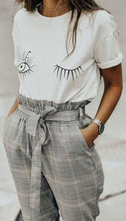 Paper bag pants outfit, belted trousers, paper bag: Paper bag,  Beige And White Outfit,  Pant Outfits  