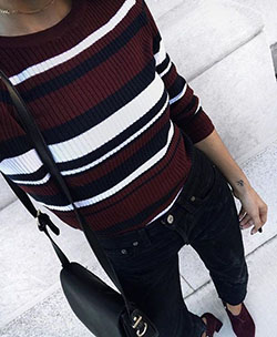 Black colour outfit ideas 2020 with leggings, sweater, tights: Jeans Outfit,  Black Outfit,  Stripe Sweater  