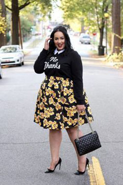Outfit ideas fuste femei plinute plus size model, street fashion: Date Outfits,  Street Style,  Yellow And Brown Outfit  