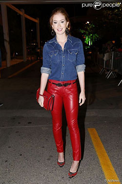 Electric blue and red outfit style with trousers, leggings, shirt: Electric blue,  Leather Pant Outfits  