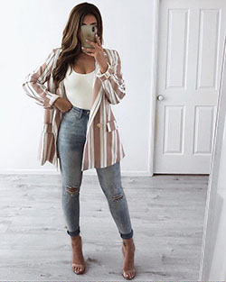 Brown and white colour combination with crop top, trousers, blazer: Crop top,  Comfy Outfit Ideas  