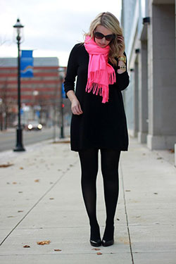 Hot pink scarf outfit: Fashion accessory,  Legging Outfits,  Black And Pink Outfit  