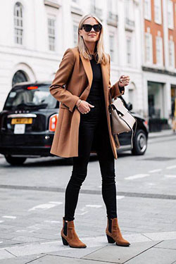 Colour dress camel coat outfit, street fashion, casual wear, polo coat, t shirt: T-Shirt Outfit,  Polo coat,  Street Style,  Casual Outfits,  Classy Fashion,  Wool Coat,  Brown Coat  