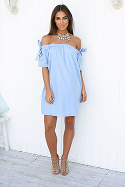Must Experience these fashion model, Day dress: Cocktail Dresses,  Casual Outfits,  Romper suit,  Strapless dress,  day dress,  White And Blue Outfit  