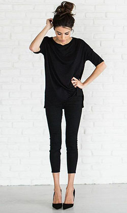 Black jeans and black t shirt women: Black Outfit,  fashion model,  T-Shirt Outfit  