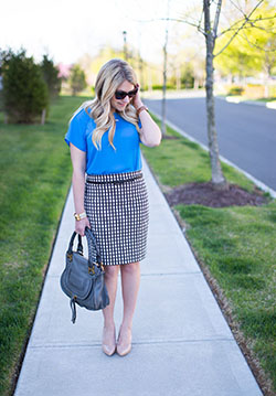 Electric blue and cobalt blue instagram fashion with pencil skirt, polka dot, shorts: Pencil skirt,  Cobalt blue,  Electric blue,  Street Style,  Skirt Outfits,  Electric Blue And Cobalt Blue Outfit  