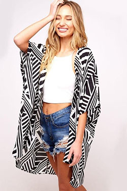 Mono Aztec Print With Denim Shorts: summer outfits,  White Top  