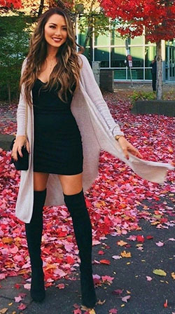 Colour outfit ideas 2020 long boot dress little black dress, thigh high boots, knee high boot: Boot Outfits,  Little Black Dress,  Knee High Boot,  Red Outfit,  black dress  