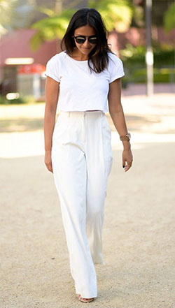 Outfit moda pantalona branca, fashion accessory, street fashion, t shirt: T-Shirt Outfit,  White Outfit,  Fashion accessory,  Street Style  