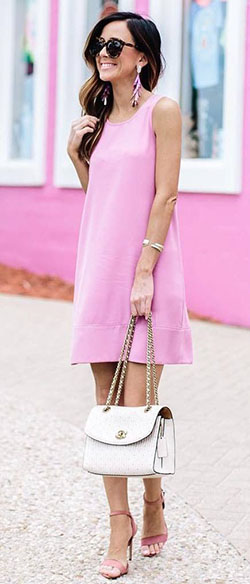 White and pink colour outfit with shirt sunglasses, handbag, shoe: T-Shirt Outfit,  Street Style  