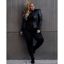 Plus size value fashion plus size clothing, plus size model: winter outfits,  Leather jacket,  Black Outfit,  Winter Outfit Ideas  