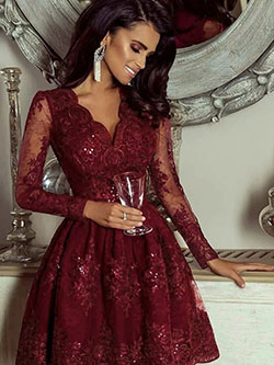 Long sleeve homecoming dresses, cocktail dress, fashion model, evening gown, formal wear, a line: Cocktail Dresses,  Evening gown,  fashion model,  Prom Dresses,  Formal wear,  Maroon And Red Outfit  
