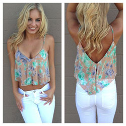 Summer clothes crop tops, dress shirt, crop top: summer outfits,  Crop top,  shirts,  Turquoise And White Outfit  