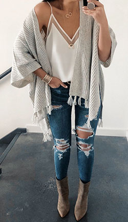 White lookbook dress with sweater, shirt, denim: winter outfits,  White Outfit,  Ripped Jeans  