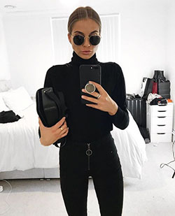 White and black clothing ideas with sweater, hoodie: Black Outfit,  Polo neck,  Street Style,  fashion goals,  White And Black Outfit  