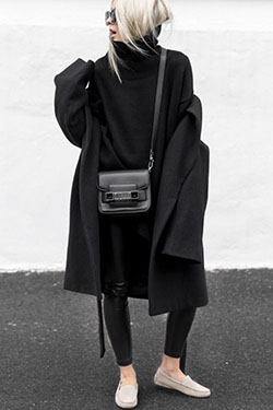 Outfit Stylevore with trench coat, coat: Black Outfit,  Trench coat,  T-Shirt Outfit,  Minimalist Fashion,  Street Style,  Wool Coat  
