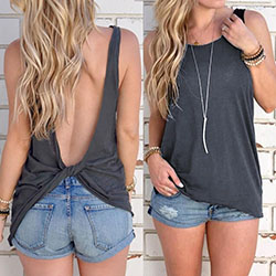 Sleeveless open back tops, sleeveless shirt, backless dress, dress shirt, jean short, crop top, t shirt: summer outfits,  Backless dress,  Crop top,  Sleeveless shirt,  shirts,  T-Shirt Outfit,  Jean Short  