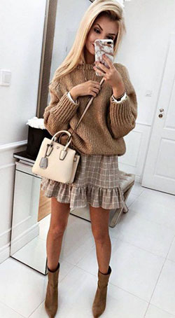 Beige and brown colour combination with dress fashion accessory, blazer, skirt: Fashion accessory,  Casual Outfits  