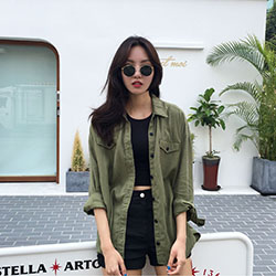 Green and khaki colour outfit ideas 2020 with trench coat, crop top, jacket: Crop top,  Trench coat,  Jacket Outfits  