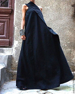 Nero abito lungo in lino: party outfits,  summer outfits,  Maxi dress,  T-Shirt Outfit,  Black Outfit  