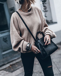 Black trendy clothing ideas with sweater, tights: winter outfits,  Crew neck,  Polo neck,  Jeans Outfit,  Black Outfit,  Street Style  
