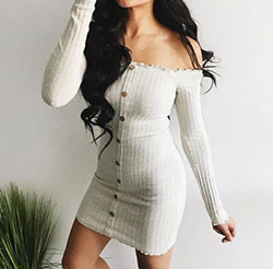 Bodycon off shoulder button down dress: party outfits,  Cocktail Dresses,  Crop top,  shirts,  fashion model,  White Outfit,  Off Shoulder  