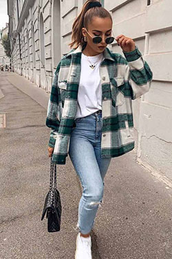 White and green outfit instagram with dress shirt, trousers, jacket: shirts,  Street Style,  Comfy Outfit Ideas  