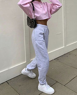 White and pink sportswear, trousers, legs photo: White And Pink Outfit,  Women Dress Outfit,  Joggers  