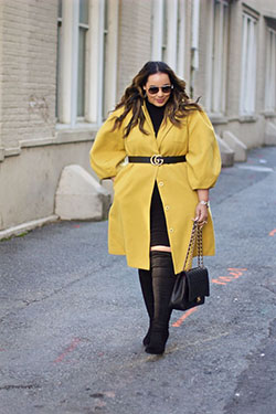 Yellow colour outfit with trench coat, overcoat, coat: Trench coat,  Street Style,  yellow outfit,  Winter Outfit Ideas  