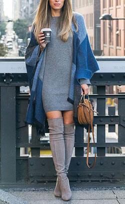 Blue colour outfit, you must try with jacket, skirt, denim: Boot Outfits,  Street Style,  Knee High Boot,  Blue Outfit  