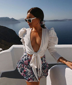 White outfit ideas with dress sunglasses, handbag, eyewear: Crop top  